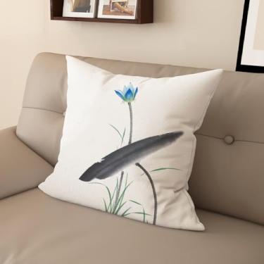 Imagem de Sladjana Capa de almofada de sofá requintada estilo chinês com estampa de lótus - eleve seu espaço de vida (40,6 x 40,6 cm, JYHH-O)