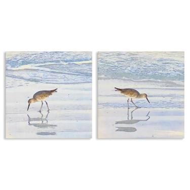 Imagem de Stupell Industries Conjunto de arte de parede em tela Seaside Sandpiper Birds 2 peças por Christine Zalewski, 17 x 17