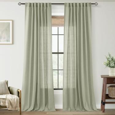 Imagem de Cortinas de linho verde sálvia 228 cm de comprimento, 2 painéis para quarto, filtro de luz nas costas, cortinas semitransparentes, linho, algodão, texturizado, verde claro, arejado, moderno, casa de