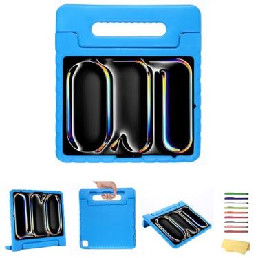 Imagem de UUcovers Capa infantil para iPad Air de 13 polegadas M2 (2024) com alça giratória de 180°/suporte dobrável/suporte para lápis/suporte à prova de choque/capa fofa de espuma vinílica acetinada macia de