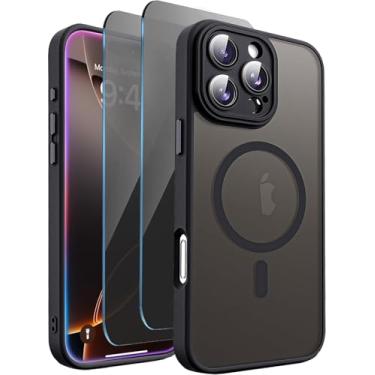 Imagem de TXXO Capa magnética para iPhone 16 Pro compatível com Magsafe, com protetores de tela de privacidade X2 [proteção total da câmera] Capa de telefone fina translúcida fosca à prova de choque para 16 Pro
