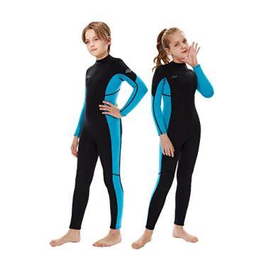 Imagem de Hevto Roupa de mergulho infantil 3/2 mm neoprene completo roupa térmica infantil menino jovem menina para natação esportes aquáticos (K01-azul, 6)