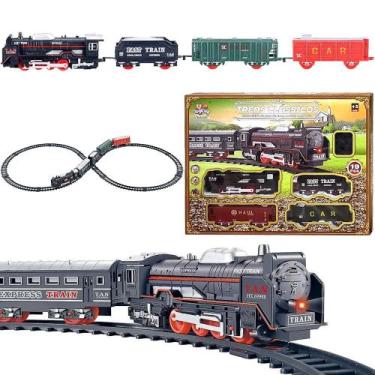Imagem de Trem Trenzinho Maria Fumaça com Luz 14 Trilhos e 3 Vagões - TOY KING, 