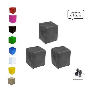Imagem de Kit 3 Puffs Cubo Banqueta Quadrado Decorativo Material Sintético - Mer