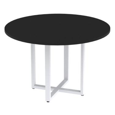 Imagem de Mesa De Reunião Redonda P25 Pandin 110 Cm (largura) Tampo Mdp Preto Pé Aço Tubular Branco