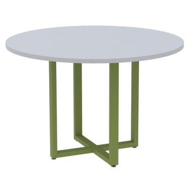 Imagem de Mesa De Reunião Redonda P25 Pandin 110 Cm (largura) Tampo Mdp Cinza Pé Aço Tubular Verde Mirô