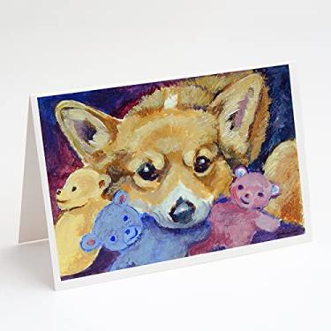 Imagem de Caroline's Treasures 7431GCA7P Corgi com todos os brinquedos cartões e envelopes pacote com 8 cartões A7 tamanho 12,7 x 17,7 cm, multicoloridos