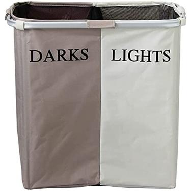 Imagem de Cesto de lavanderia dobrável de canto para casa, compartimentos duplos, organizador de cesta para quarto, lavanderia, banheiro, armário, faculdade