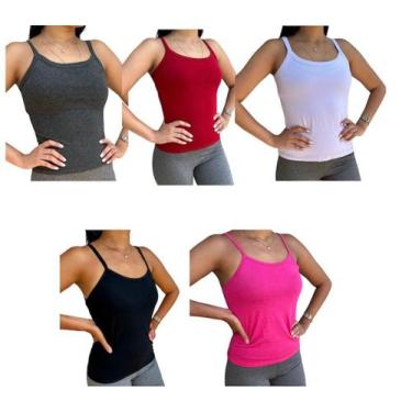 Imagem de Kit com 5 regata feminina de alcinha fina super confortavel tecido lev