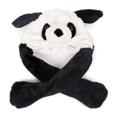 Imagem de Ykybhx Lindo chapéu de pelúcia de panda, orelhas pulando móveis, brilhante, apertando para fazer as orelhas se moverem, Halloween, Natal, crianças e adultos, unissex, preto e branco