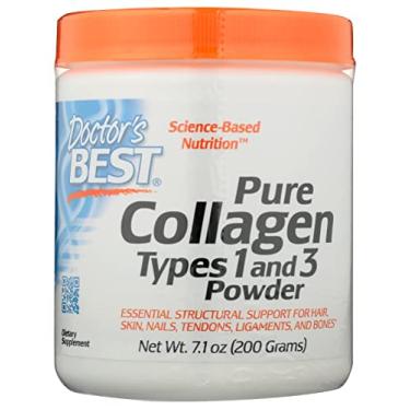 Imagem de Doctor's Best Pó de colágeno puro tipos 1 e 3, não OGM, vegano, 200 gramas (pacote com 1)