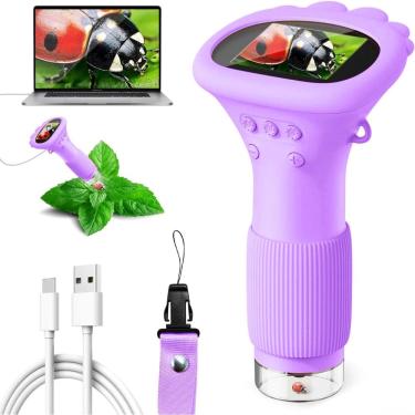 Imagem de Microscópio Ashfly 200x Zoom HD, câmera infantil STEM, roxo 3-12