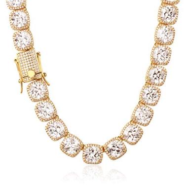 Imagem de Colar masculino com corrente de tênis Trip Jewelry de 10 mm, diamante de laboratório de cluster, colar com gelo de diamante, colar gargantilha banhado a ouro 18K/ouro branco/ouro rosa/ouro rosa para mulheres com fecho de gelo completo