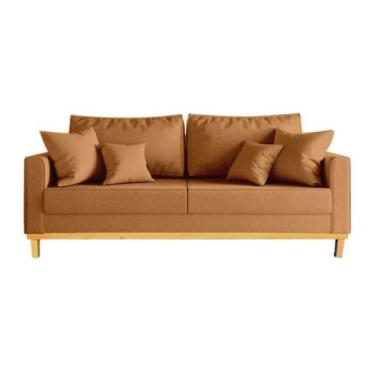 Imagem de Sofá Beny 3 Lugares 180cm Base de Madeira Linho - Passoni Decor, Terra