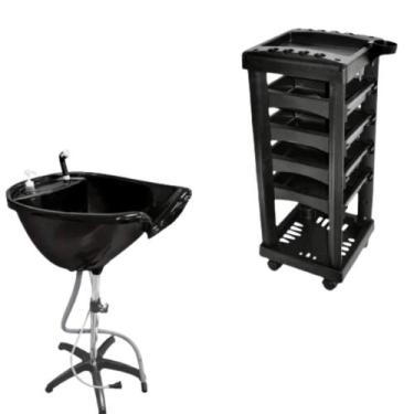 Imagem de kit salão carrinho auxiliar + lavatório portátil santa clara