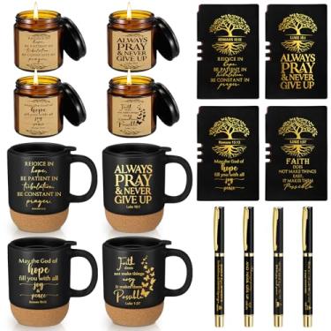 Imagem de FillTouch Conjunto de 4 Presente Cristão para Dia dos Pais, Versículo da Bíblia, Canecas de Café 425 g Oração A6 Diário de Couro com Caneta Esferográfica Vela Perfumada para Igreja Deus Pai Pastor