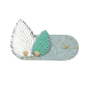 Imagem de Pintura decorativa com relógio Grande decoração de luminária de parede de penas com relógio e luzes LED, luminária de parede moderna 3D, relógios de parede grandes silenciosos e sem tique-taque, escul