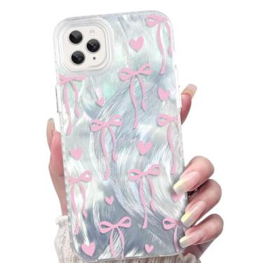 Imagem de AIGOMARA Capa para iPhone 11 Pro Max, lindo coração rosa e laço de fita transparente capa de telefone estética moderna macia fina TPU e PC traseira protetora à prova de choque para mulheres meninas