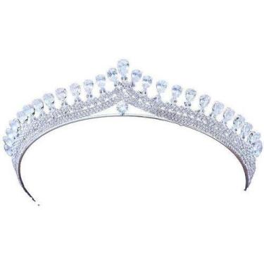 Imagem de Coroa Tiara Porta Coque Noiva Strass E Zirconia Prata Luxo - DeCastro 