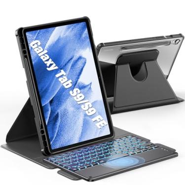 Imagem de INFILAND Capa para Samsung Galaxy Tab S10 FE/S9/S9 FE 5 g com teclado [trackpad de alta precisão e retroiluminado em 7 cores e suporte para caneta S], capa de teclado removível com suporte giratório
