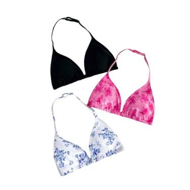 Imagem de RoseSeek Pacote com 3 sutiãs de biquíni floral frente única sem fio acolchoados para meninas, Multicor, 16 Anos