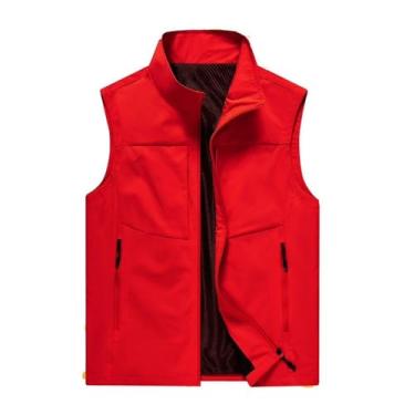 Imagem de Colete De Pesca Masculino Casual Respirável Com Zíper E Sem Mangas Para Atividades Ao Ar Livre Com Bolsos, Fotografia Ao Ar Livre Viagem Caminhada Caça Colete Jaqueta, Para Escalada(Red,Small)