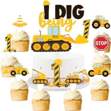 Imagem de 41 Pcs Construction 1st Birthday Cupcake Topper Dump Truck One Year Old Cake Topper Excavator Tractor One Cake Food Picks Decorations for Construction Baby Shower 1st Birthday Party Cake Supplies