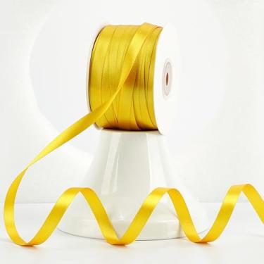 Imagem de MEEDEE Fita de cetim amarela Lux, cetim dupla face, 100 metros, fita amarela fina para embrulho de presente, artigos de festa, aniversário, chá de bebê, casamento, artesanato DIY, suprimentos para