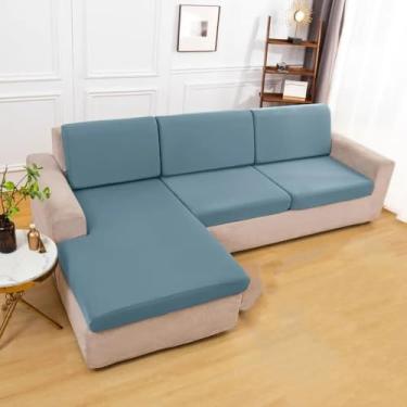 Imagem de Capa de almofada impermeável para sofá, protetor elástico para sofá, animais de estimação, crianças, sala de estar, sofás, capa protetora, cinza azul, 1 fronha 45x45 cm