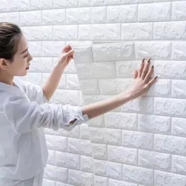 Imagem de Placa Painel 70x77cm 3D De Parede Espuma Tijolinho Auto Adesivo Imperm