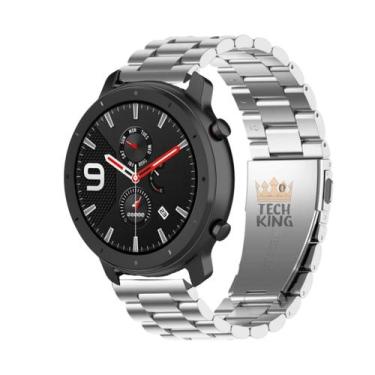 Imagem de Pulseira Metal 22mm Para Amazfit Gtr 47mm + Pelicula - TechKing, Prata