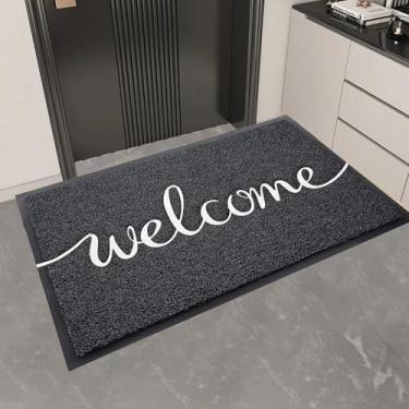 Imagem de Tapetes para entrada lavável para porta da frente tapete de área de cozinha com suporte de borracha para área de cozinha tapete de varanda antiderrapante de algodão para entrada e sala de estar (cinza