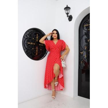 Imagem de Vestido envelope longo bolinhas de viscolinho manga curto - LAJMA STOR