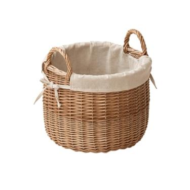 Imagem de Cesta redonda de vime para roupas sujas estilo japonês com alças e forro removível organizador de cesto de roupa suja para quarto