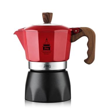 Imagem de Cafeteira de café expresso de fogão, cafeteira italiana clássica de alumínio, 2 xícaras de moka para café italiano e cubano, extração de válvula dupla (vermelho e preto, 2 xícaras)
