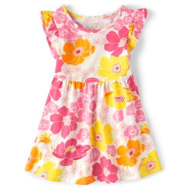 Imagem de The Children's Place Vestidos diários de manga curta para bebês meninas e crianças pequenas, Floral amarelo, 2 Anos