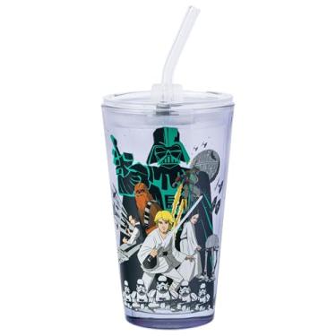 Imagem de Silver Buffalo Copo Star Wars Hip Street Vader Troopers Rebel 473 ml com tampa e canudo de vidro
