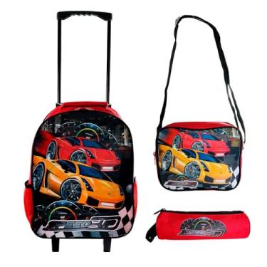 Imagem de Kit Mochila Infantil Escolar com 3 peças Carrinho Vermelho