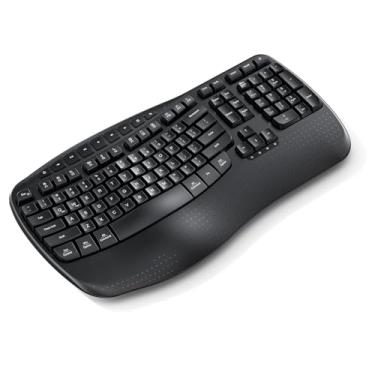 Imagem de MEETION Teclado ergonômico sem fio New Wave Keys, descanso de mão confortável, digitação natural, adaptador USB A e USB C sem fio de 2,4 G, teclado de computador de tamanho completo compatível com