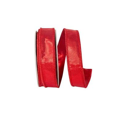 Imagem de Reliant Ribbon Fita dupla face com fio Dupioni de luxo metálica, vermelha