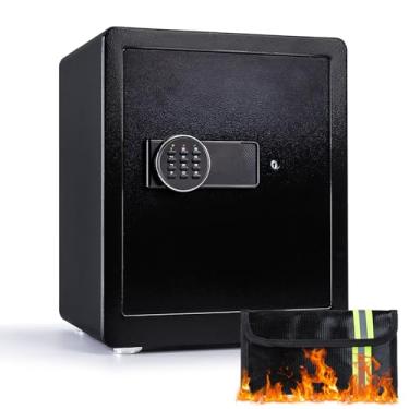 Imagem de SAFESafe Box, 1,9 metros cúbicos, cofre para casa, com teclado digital eletrônico, sistema de alarme duplo, luz LED, prateleira ajustável, para dinheiro, documentos, joias, uso doméstico, hotel, 38 cm