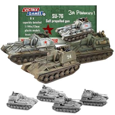 Imagem de Wargames Delivered - Conjunto de pistolas autopropulsadas Victrix SU76 de 12 mm (1:144) – 6 miniaturas altamente detalhadas da Segunda Guerra Mundial com conjunto de pistolas de inverno, armazenamento