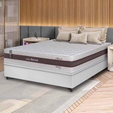 Imagem de Conjunto Box Baú Branco Mali Bege Molas Ensacadas Casal 138x188x77 - King House