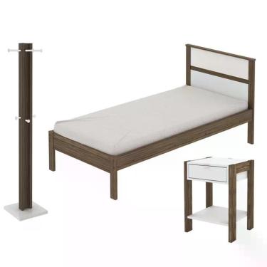 Imagem de Quarto Solteiro 3 Peças Qt1 Nogal Branco Tecno Mobili Nogal