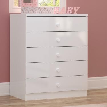 Imagem de Cômoda Infantil 5 Gavetas Faz De Conta Espresso Móveis Branco