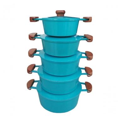 Imagem de Jogo 5 Panelas Alumínio Batido Fundido Cor Turquesa Extang