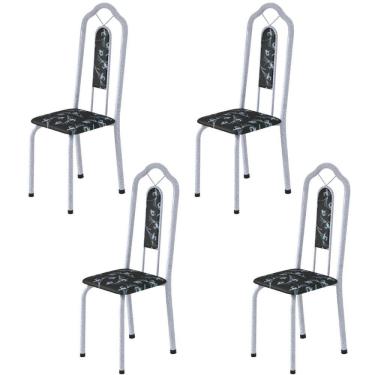 Imagem de Kit 4 Cadeiras Tubular Bianca Soma Móveis Martelado Pérola/Preto Floral