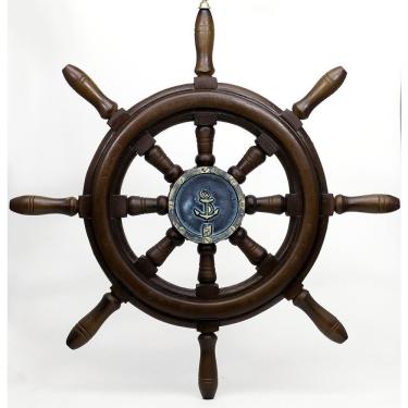 Imagem de Timão De Barco Decorativo Em Resina 50cm Náutica