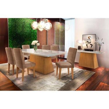 Imagem de Kit Mesa Luna C- Tampo Vidro Canto Reto 180cm + 6 Cadeiras Lunara Imbuia Chocolate