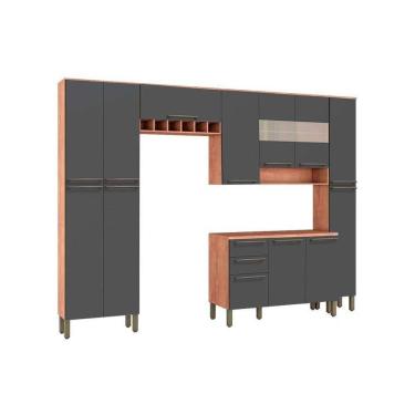 Imagem de Kit de Cozinha Completa Nápoli Prime 11 Portas 2 Gavetas MDF 120cm Cinza com 5 Módulos